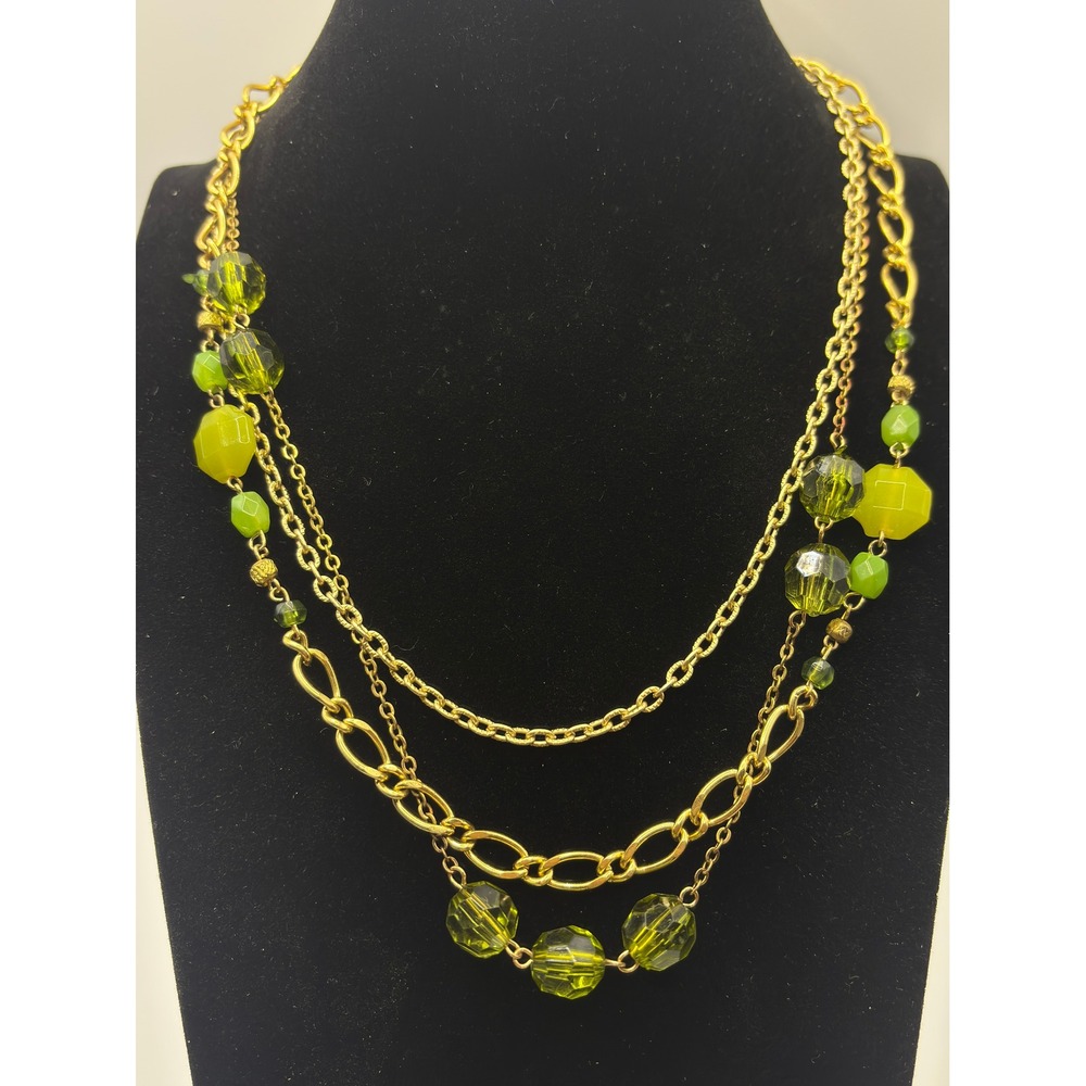 Sonoma‎ Life Style Layered Necklace Gold Tone Multi Strand Green Beaded 16 Inch